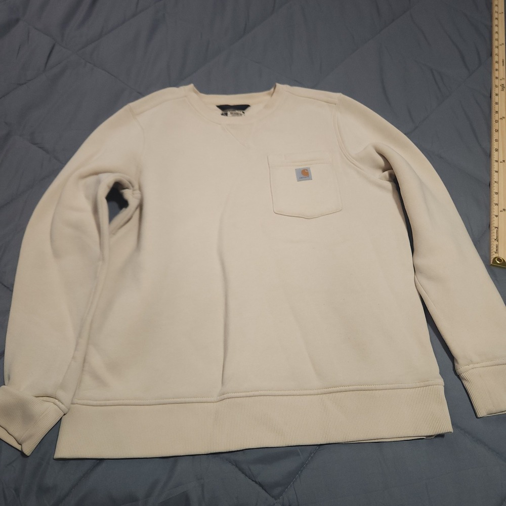 Carhartt Sweatshirt Women's Large Relaxed Fit Cream Pocket Pullover Crewneck